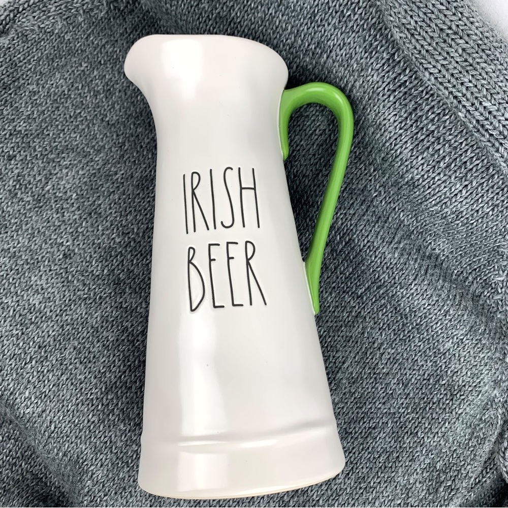 Rae Dunn IRISH BEER Pitcher w/ Green Handle